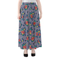 Blue And White Floral Glen Plaid Print Chiffon Maxi Skirt