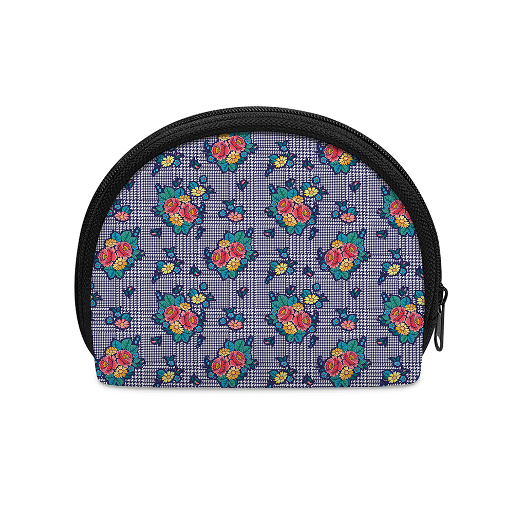 Blue And White Floral Glen Plaid Print Coin Purse