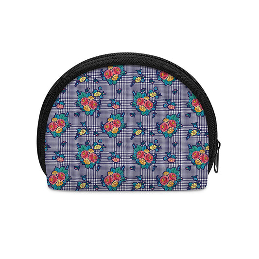 Blue And White Floral Glen Plaid Print Coin Purse