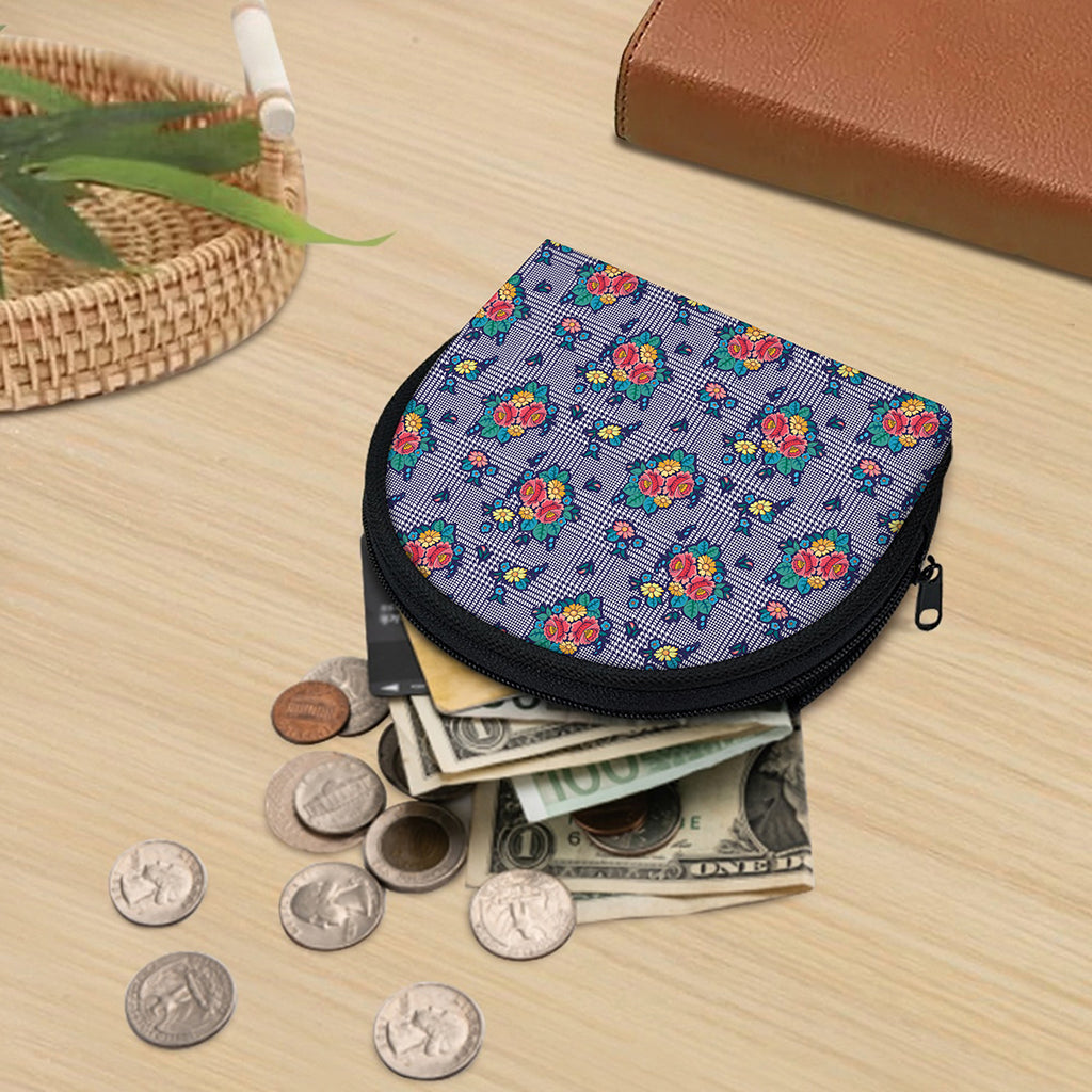 Blue And White Floral Glen Plaid Print Coin Purse