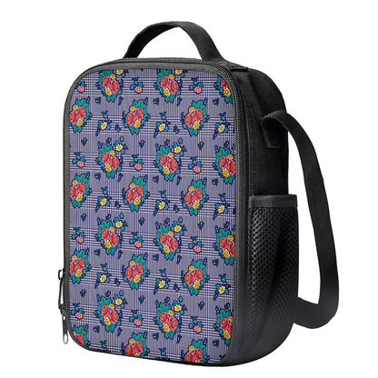 Blue And White Floral Glen Plaid Print Crossbody Lunch Bag