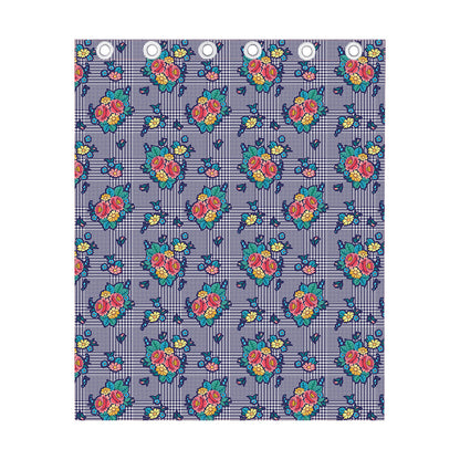 Blue And White Floral Glen Plaid Print Curtain