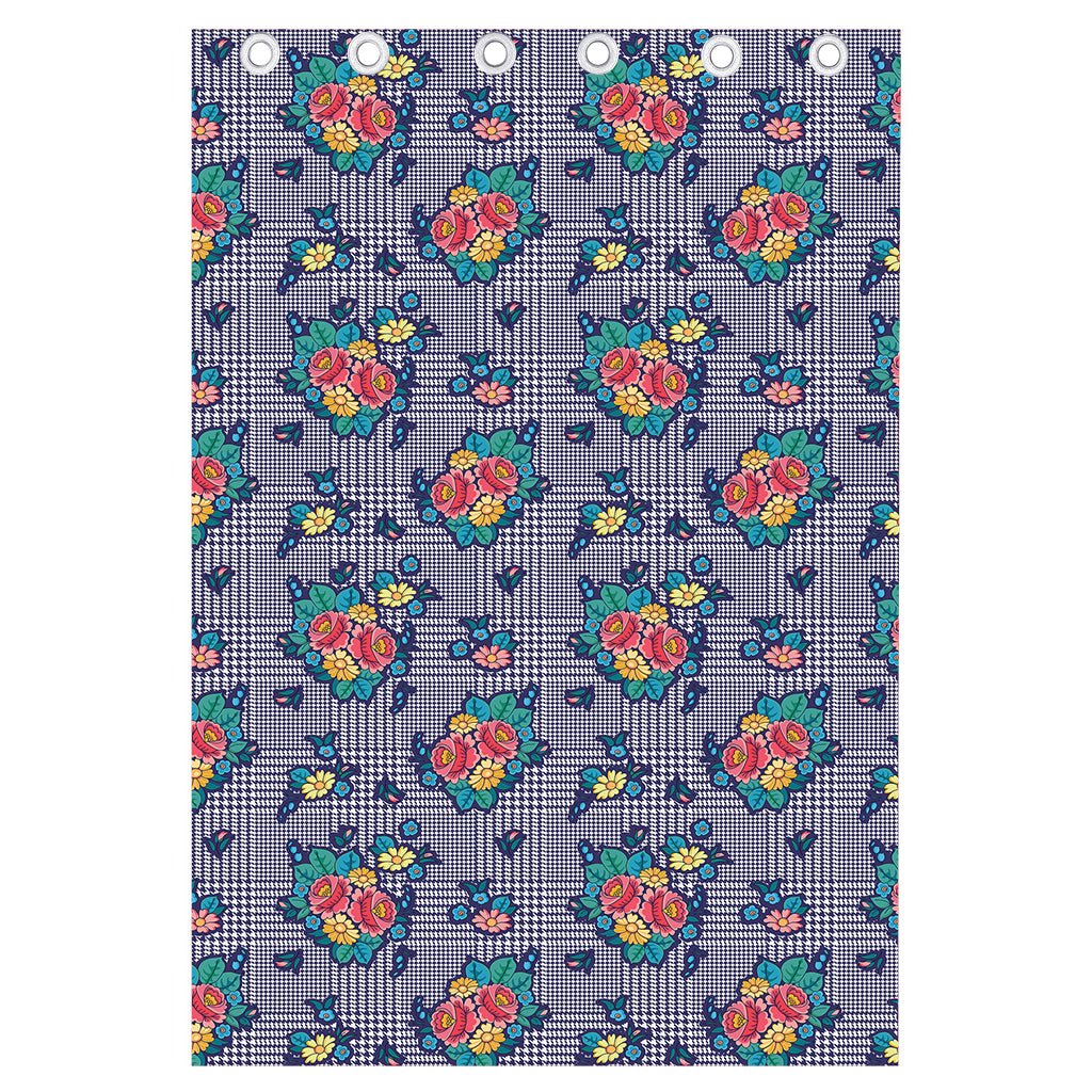 Blue And White Floral Glen Plaid Print Curtain