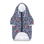 Blue And White Floral Glen Plaid Print Dog Zip Up Hoodie