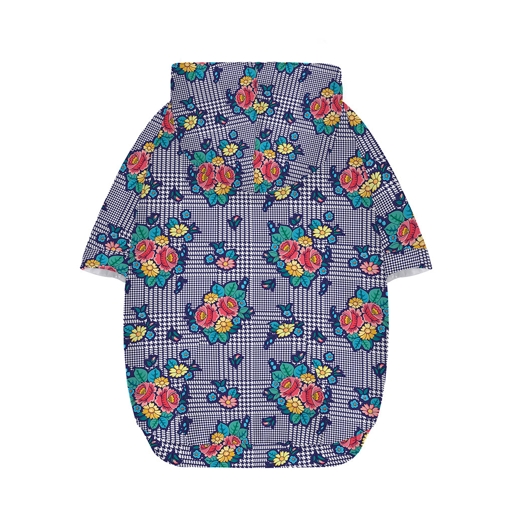 Blue And White Floral Glen Plaid Print Dog Zip Up Hoodie