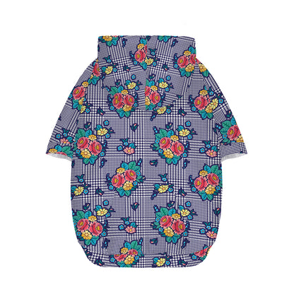 Blue And White Floral Glen Plaid Print Dog Zip Up Hoodie