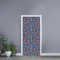 Blue And White Floral Glen Plaid Print Door Sticker