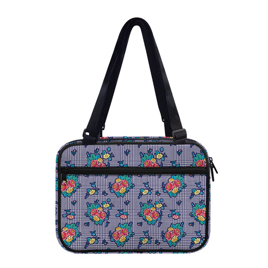 Blue And White Floral Glen Plaid Print Double Strap Bible Bag