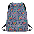 Blue And White Floral Glen Plaid Print Drawstring Backpack