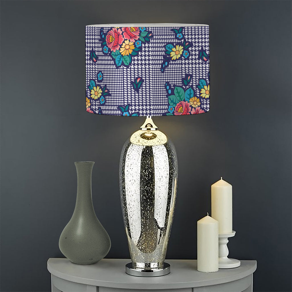 Blue And White Floral Glen Plaid Print Drum Lamp Shade
