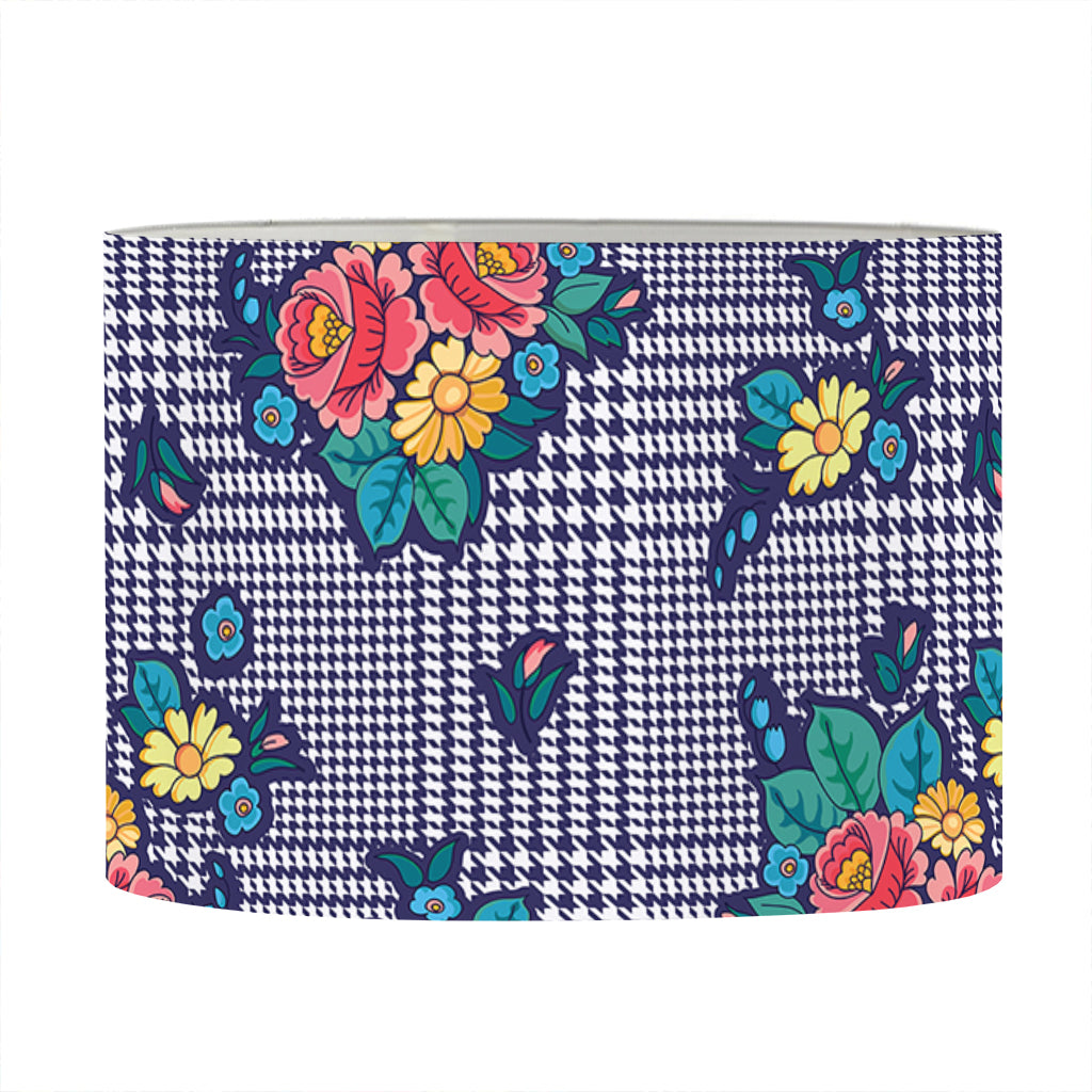 Blue And White Floral Glen Plaid Print Drum Lamp Shade