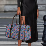 Blue And White Floral Glen Plaid Print Duffle Bag