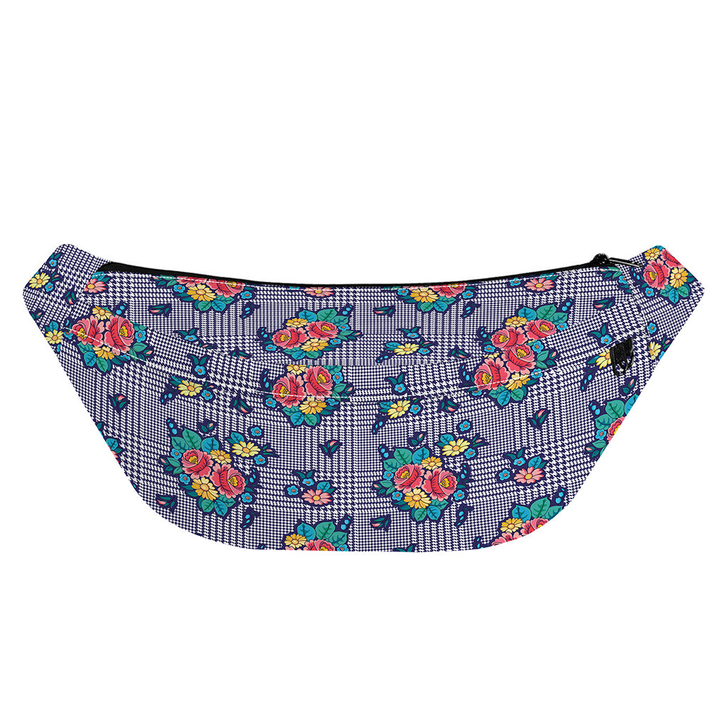 Blue And White Floral Glen Plaid Print Fanny Pack