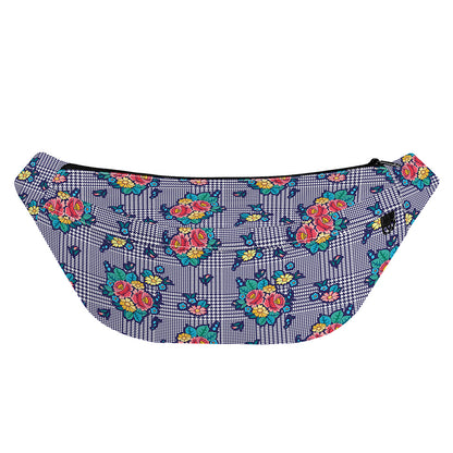 Blue And White Floral Glen Plaid Print Fanny Pack