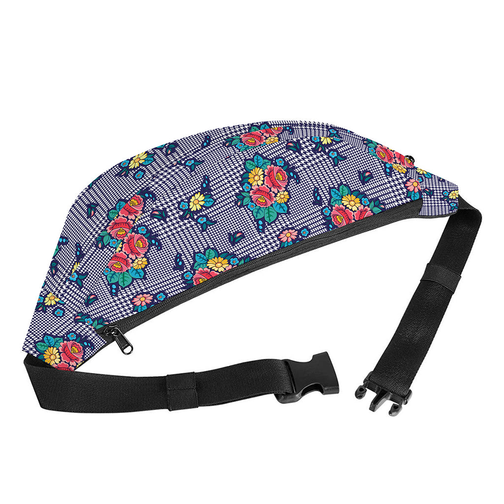Blue And White Floral Glen Plaid Print Fanny Pack