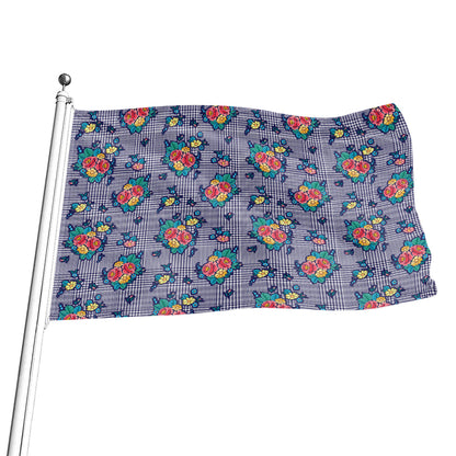 Blue And White Floral Glen Plaid Print Flag