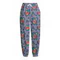 Blue And White Floral Glen Plaid Print Fleece Lined Knit Pants