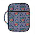 Blue And White Floral Glen Plaid Print Front Pocket Bible Bag