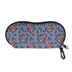Blue And White Floral Glen Plaid Print Glasses Case