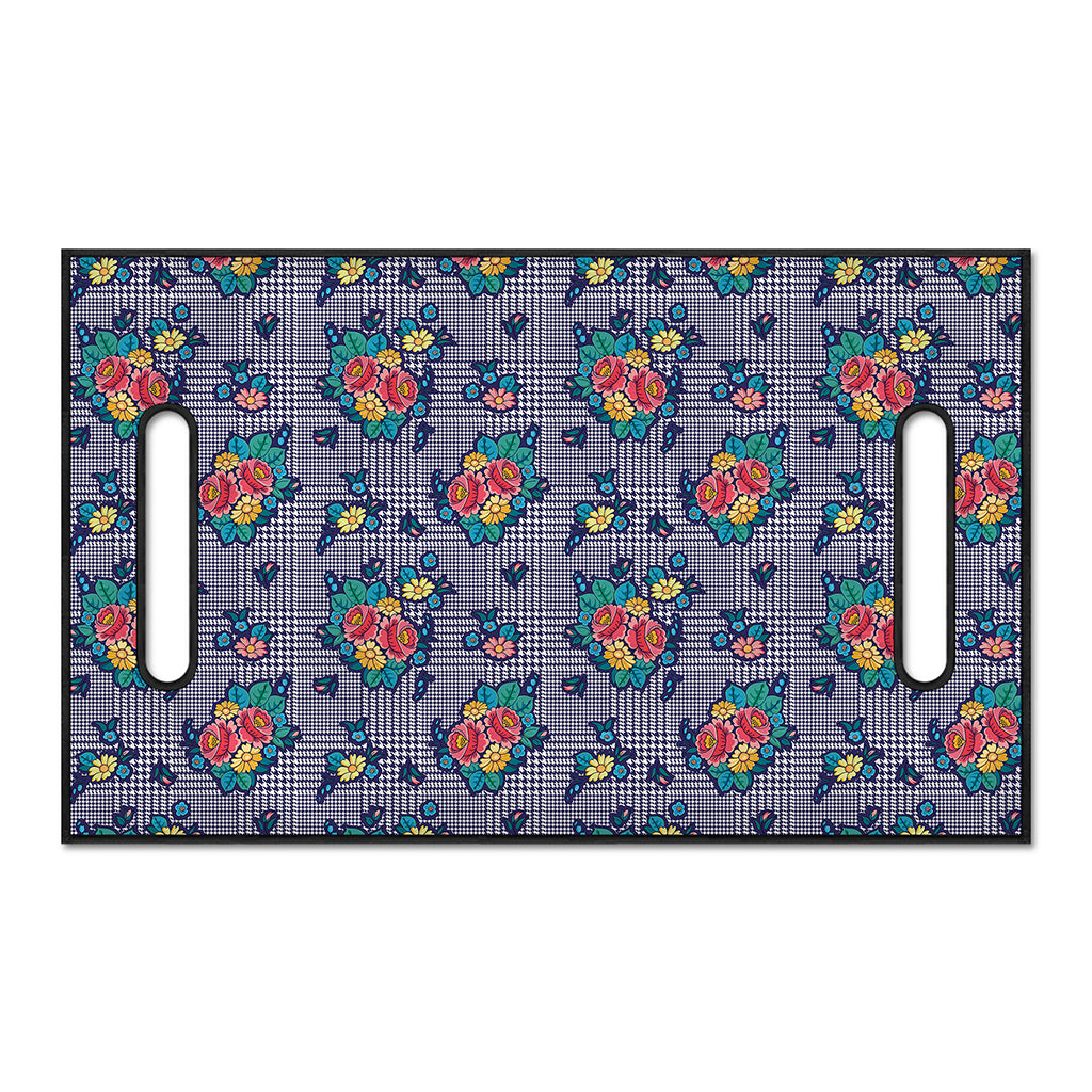 Blue And White Floral Glen Plaid Print Golf Cart Seat Cover