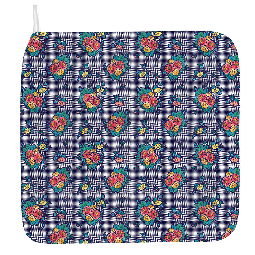 Blue And White Floral Glen Plaid Print Hand Towel
