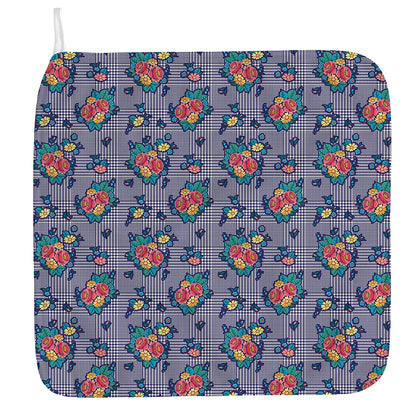 Blue And White Floral Glen Plaid Print Hand Towel