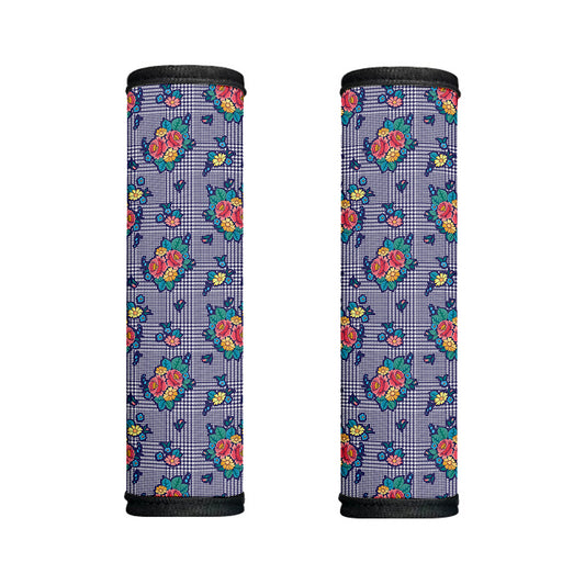 Blue And White Floral Glen Plaid Print Handle Covers
