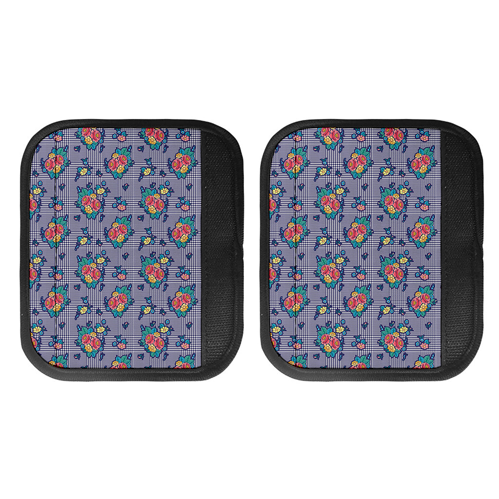 Blue And White Floral Glen Plaid Print Handle Covers