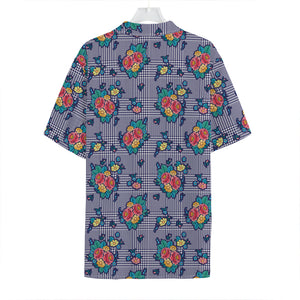 Blue And White Floral Glen Plaid Print Hawaiian Shirt