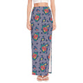 Blue And White Floral Glen Plaid Print High Slit Maxi Skirt