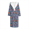 Blue And White Floral Glen Plaid Print Hooded Bathrobe