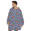 Blue And White Floral Glen Plaid Print Hoodie Blanket