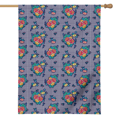Blue And White Floral Glen Plaid Print House Flag