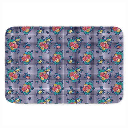 Blue And White Floral Glen Plaid Print Indoor Door Mat