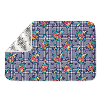 Blue And White Floral Glen Plaid Print Indoor Door Mat