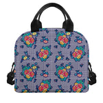 Blue And White Floral Glen Plaid Print Insulated Lunch Bag