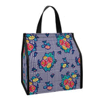 Blue And White Floral Glen Plaid Print Insulated Lunch Tote