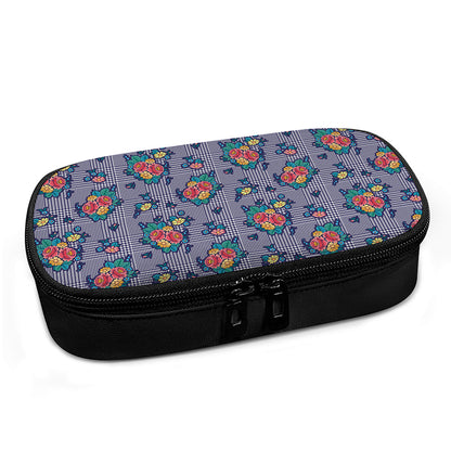 Blue And White Floral Glen Plaid Print Insulin Cooler Travel Case