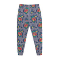 Blue And White Floral Glen Plaid Print Jogger Pants