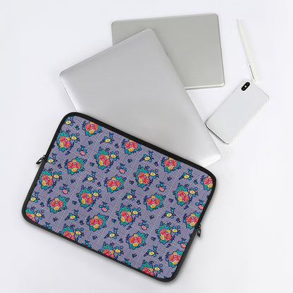 Blue And White Floral Glen Plaid Print Laptop Sleeve