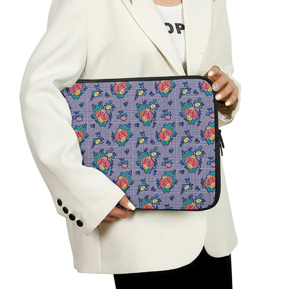 Blue And White Floral Glen Plaid Print Laptop Sleeve