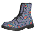 Blue And White Floral Glen Plaid Print Lace-Up Boots