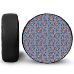 Blue And White Floral Glen Plaid Print Leather Spare Tire Cover