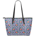Blue And White Floral Glen Plaid Print Leather Tote Bag With Zipper