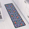 Blue And White Floral Glen Plaid Print Long Kitchen Mat