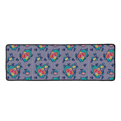 Blue And White Floral Glen Plaid Print Long Kitchen Mat