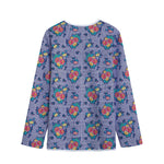 Blue And White Floral Glen Plaid Print Long Sleeve Short Coat