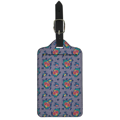 Blue And White Floral Glen Plaid Print Luggage Tag