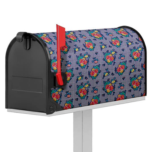 Blue And White Floral Glen Plaid Print Mailbox Cover