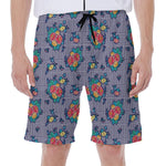 Blue And White Floral Glen Plaid Print Men's Beach Shorts